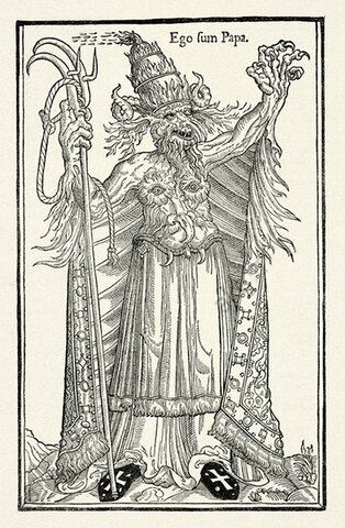      Гравюра неизвестного немецкого автора «Аз есмь папа» («Ego sum Papa»). Середина XVI века