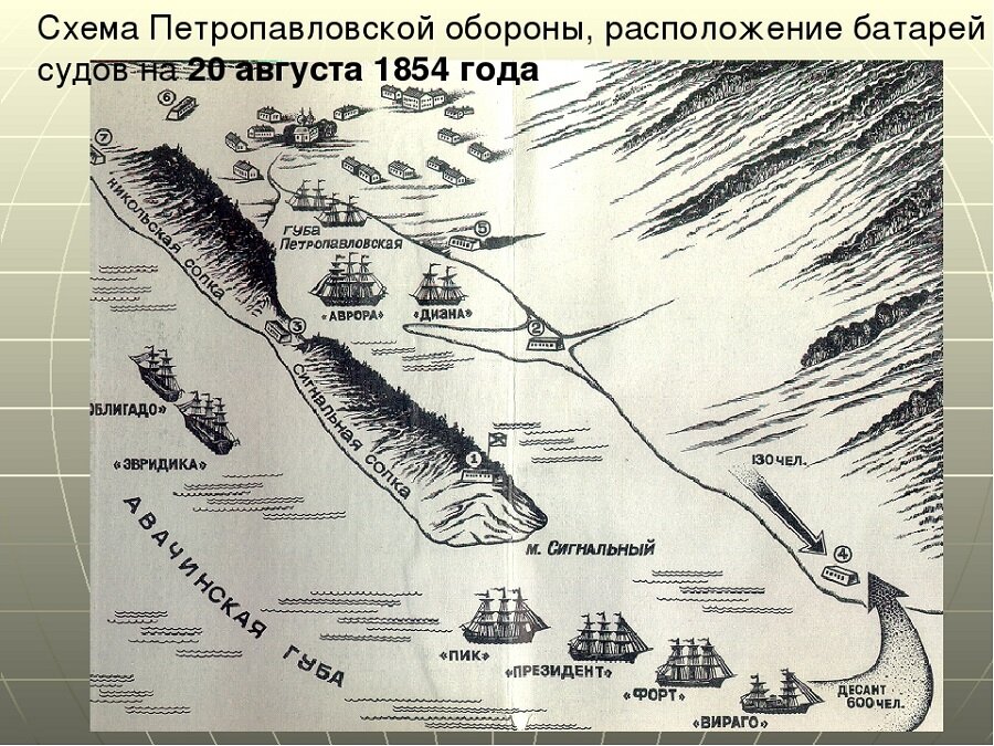 Схема обороны петропавловска камчатского 1854