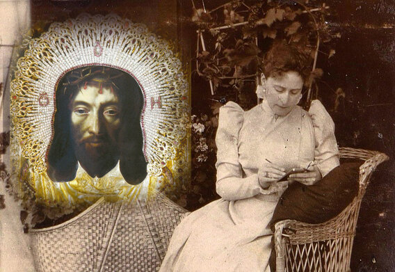 Коллаж: Великая княгиня Елизавета Феодоровна и икона Спаса нерукотворного