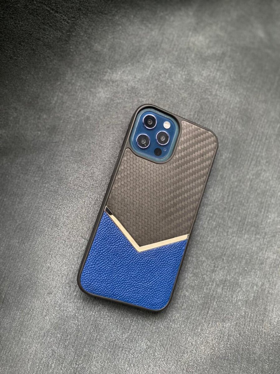 Противоударный карбоновый кожаный синий чехол Mobcase 1431