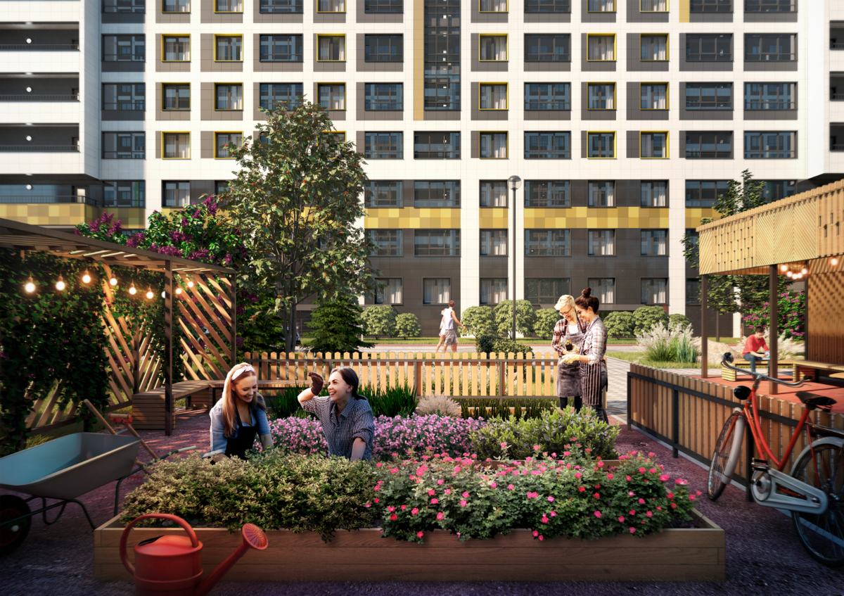 Аллеи из сирени, беседки, гамаки и мини-огород для жильцов —  такими будут дворы в ЖК «Урбанист»