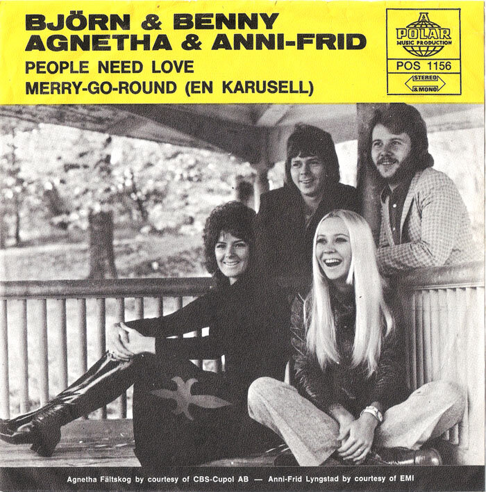 Обложка сингла "People Need Love" шведской поп-группы Björn And Benny, Agnetha And Anni-Frid (ABBA)