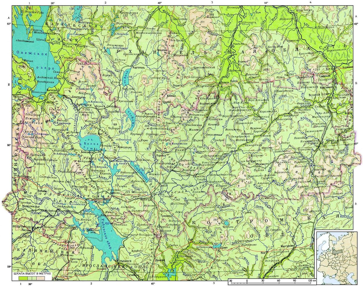 Карта высот вологодской области