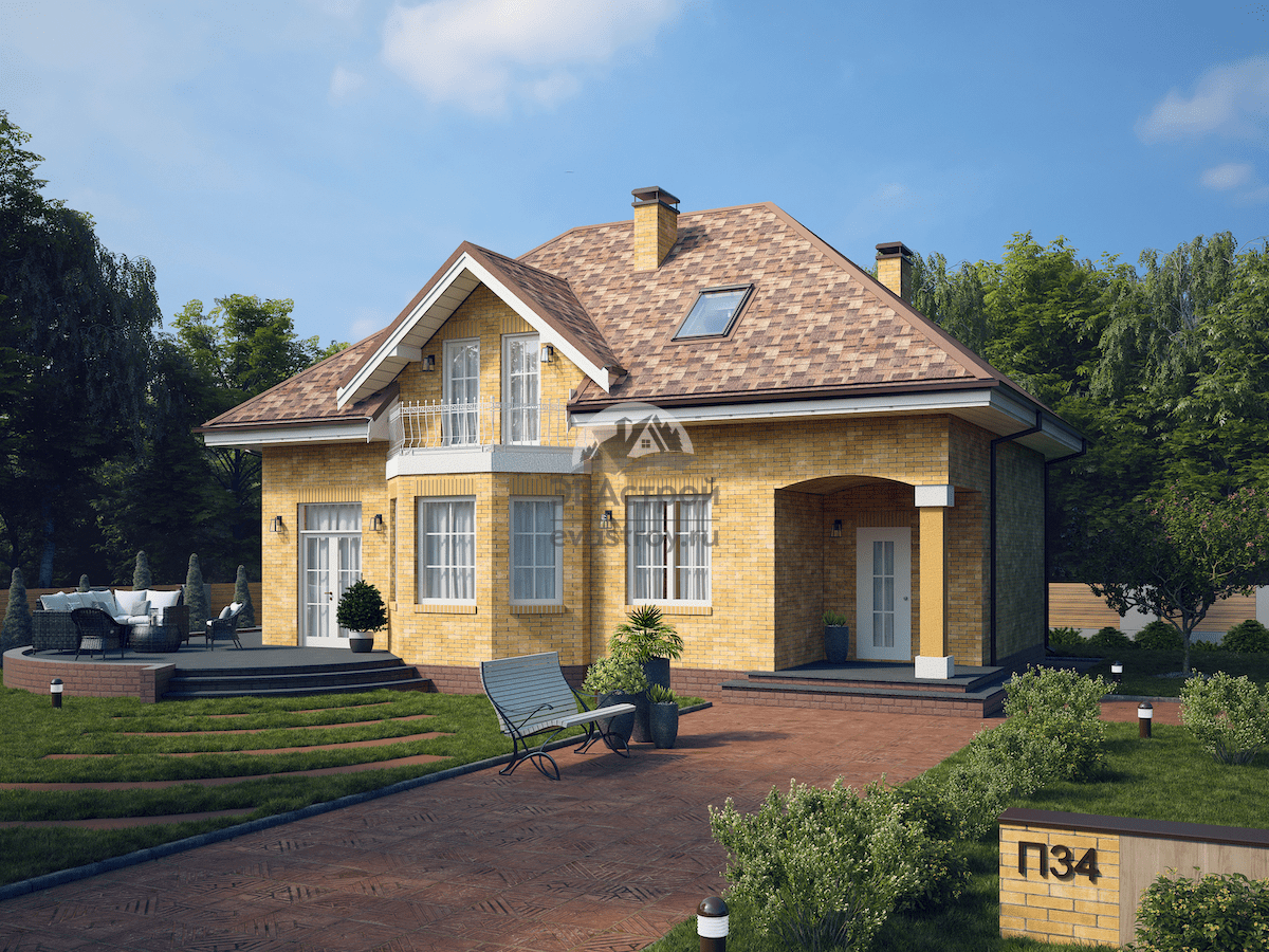 Проект дома 175 м2 с мансардой, балконом, эркером и крыльцом в Европейском стиле - 106-54