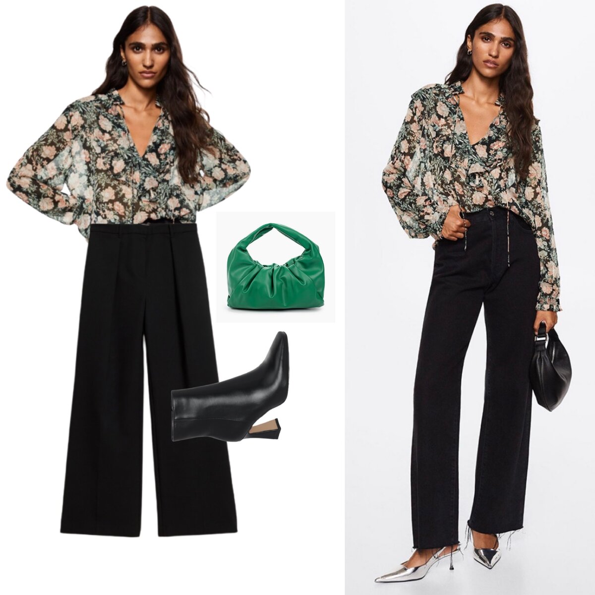 Пример стилизации блузы с цветочным принтом 