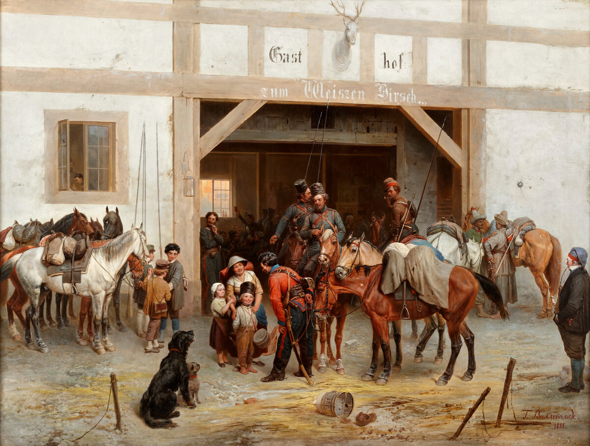 Казаки в Бауцене, 1813. Картина Богдана Виллевальде, 1885.