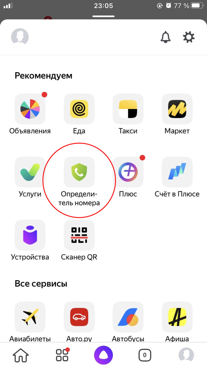 Рис. 3. Дополнительное меню приложения "Яндекс".