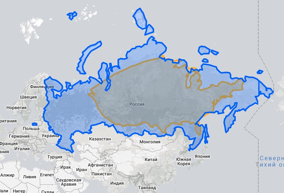 Площадь России намного меньше, чем выглядит на карте мира. Она даже меньше  Африки | БЛОГ НЕ БЛОГЕРА | Дзен