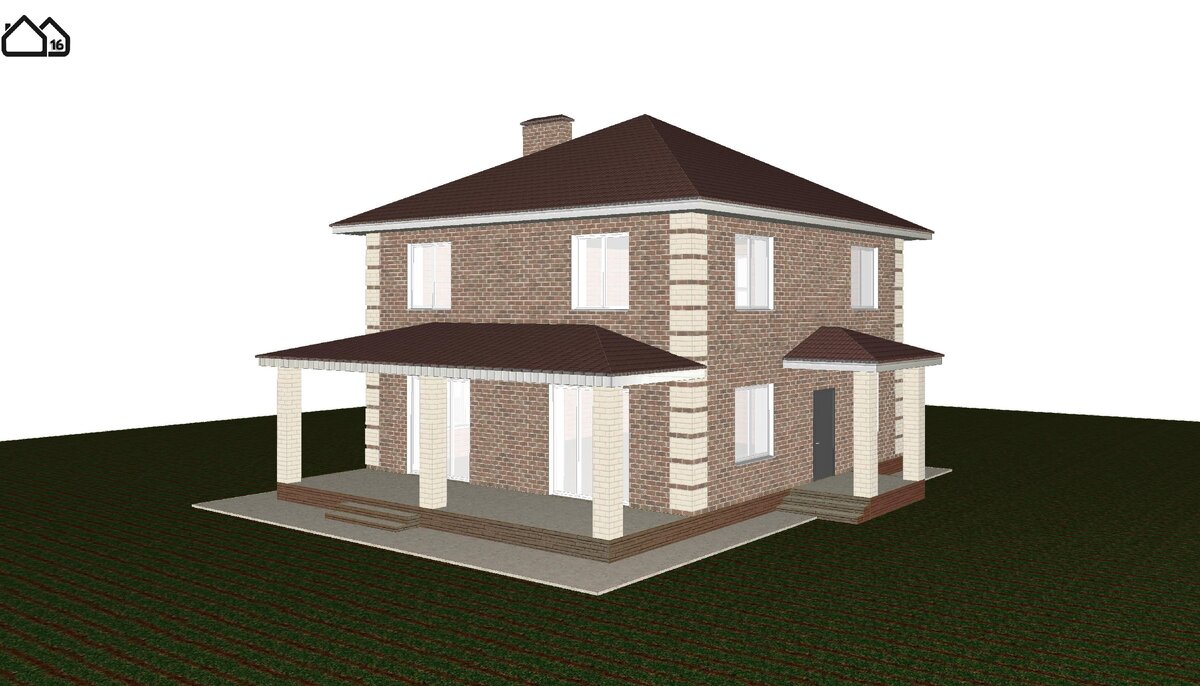 Проект двухэтажного кирпичного дома площадью 178кв.м. с основными размерами  в плане 10х10м плюс крыльцо и веранда. | Проектная мастерская №16 | Дзен