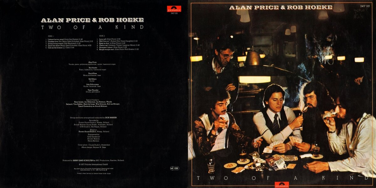 Alan Price & Rob Hoeke. Two Of A Kind 1977. Back. Обложка альбома.
