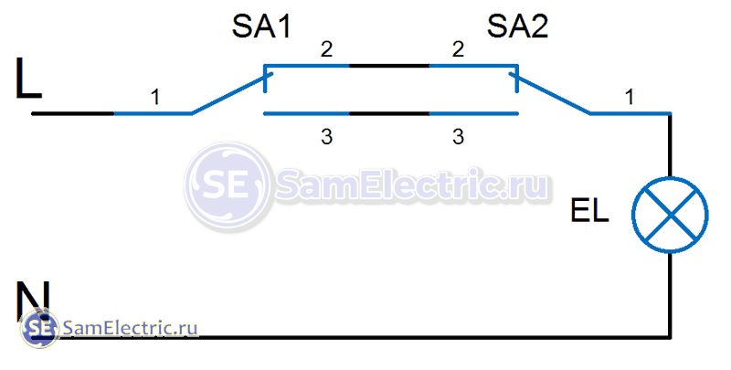 Проходной выключатель схема подключения на 3 точки