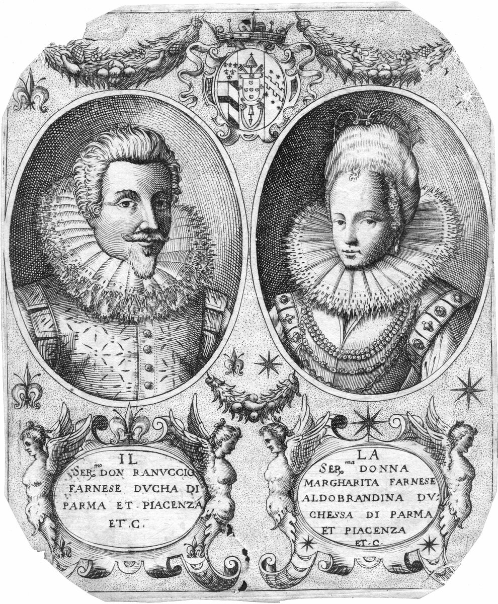 Рануччо I Фарнезе и Маргарита Альдобрандини, гравюра.