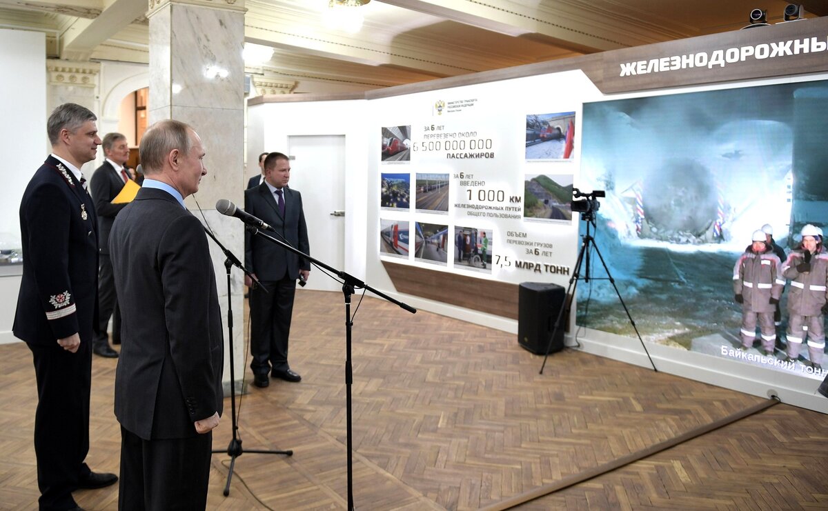 © kremlin.ru / CC BY 4.0 (Видеоконференция с участием Президента РФ Владимира Путина с площадкой строительства второго Байкальского тоннеля – завершение проходки, март 2018 года)