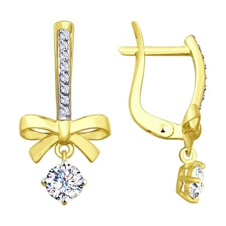 Серьги из желтого золота с фианитами