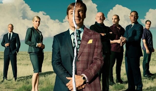 Джимми в шестом сезоне ведет двойную жизнь: с одной стороны он юрист, который пытается вести свое дело, а с другой он Сол Гудман. друг картеля.  и уже на этом изображении видно, что Сола больше чем Джимми.