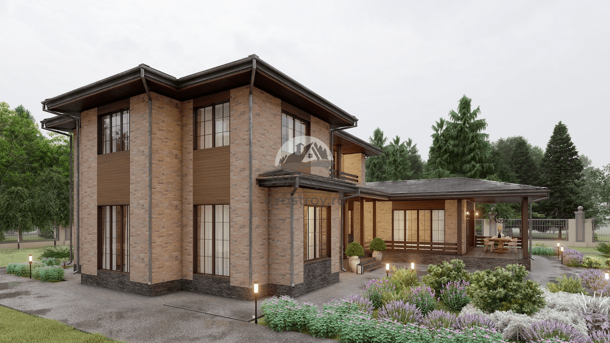 Проект индивидуального двухэтажного дома  327 м2 с сауной и бассейном - 107-73