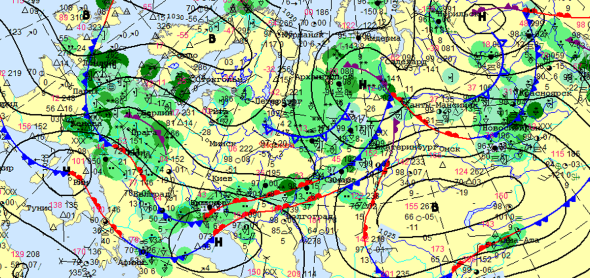 Метеорологическая карта. Синоптическая карта. Приземная синоптическая карта. Синоптическая карта России.