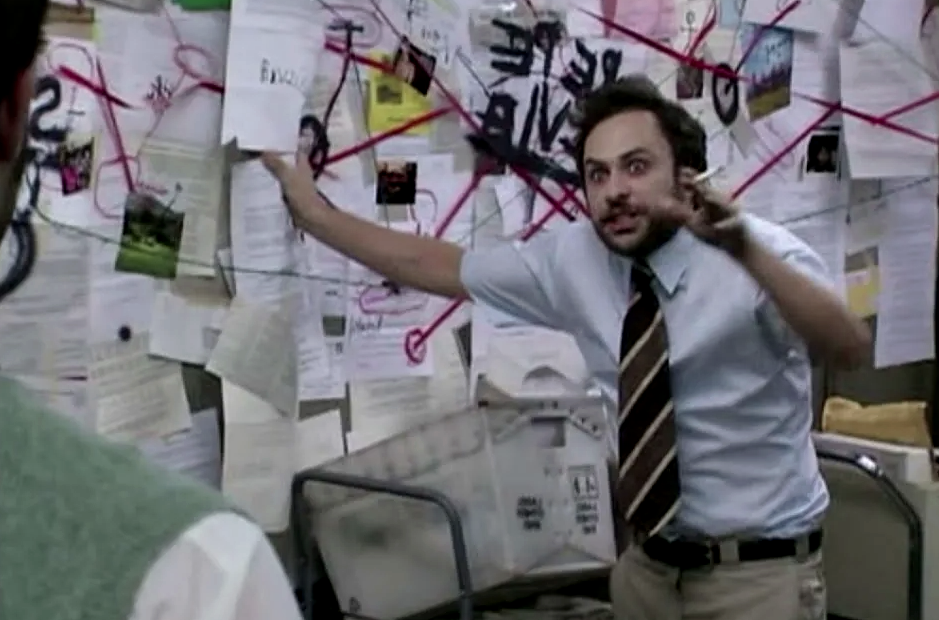 Кадр из сериала "В Филадельфии всегда солнечно", который стал мемом. Главный герой что-то понял