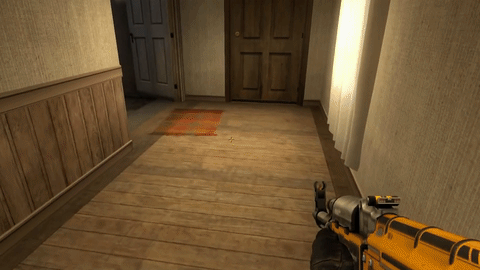 Пример типичного казуального выхода. Прицел никак не пре позиционируется. Как следствие в момент визуального контакта с противником, мы находимся в изначально проигрышном положении, ведь в сложившейся ситуации единственным выходом будет попытаться быстро фликануть. В случае если у вас хорошие рефлексы и неплохой аим, то это даже может сработать. Но только в качестве исключения. В условиях сравнимого скилла преаим всегда значительно более эффективен и стабилен.