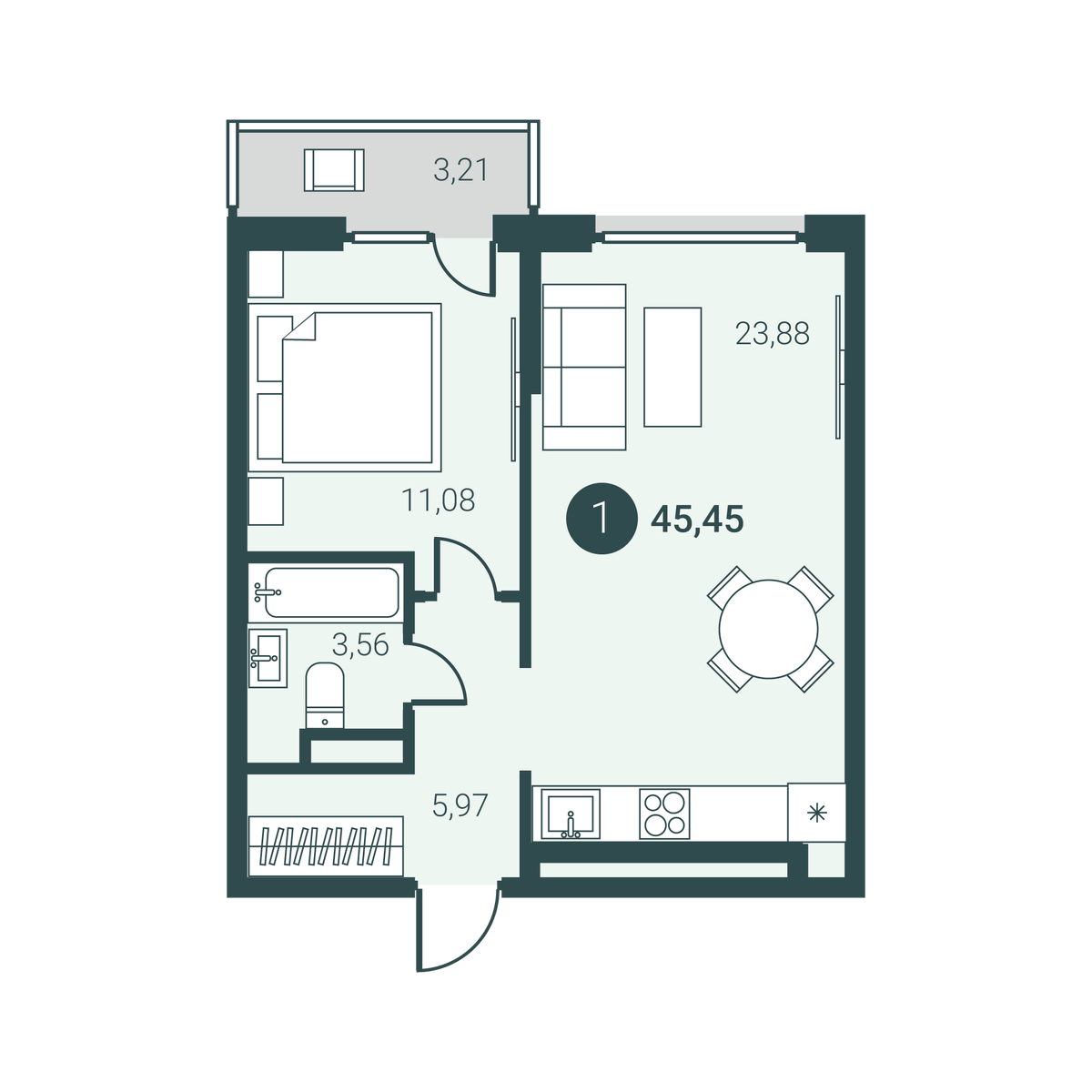 Выбор есть: в акции участвует несколько планировочных решений – выше одно из них. 