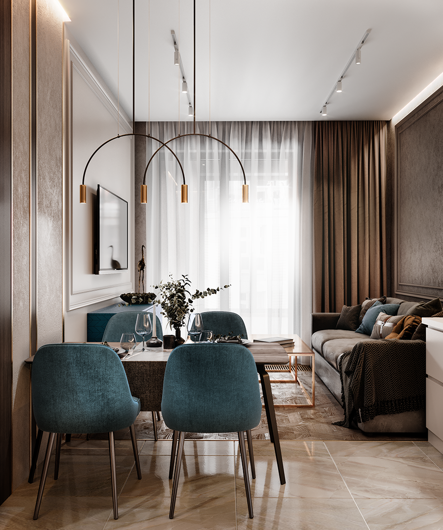 Стильный интерьер квартиры 70 кв.м. в теплых природных оттенках с этническими мотивами