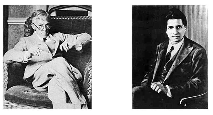 Слева профессор Кембриджского университета Годфри Харолд Харди. Справа Сриниваса Рамануджан