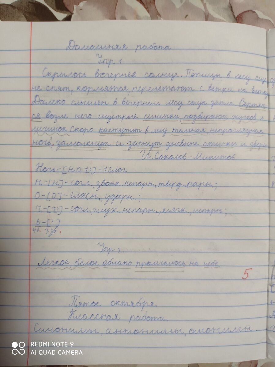 Тетрадь сына до эксперимента. 