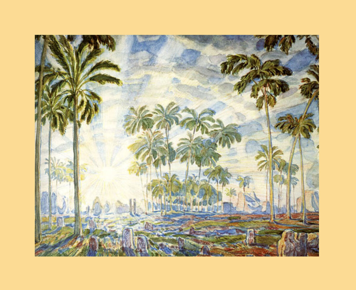 ШФотография (на фоне) картины К. Ф. Богаевского "Пальмовые деревья" (из открытых источников)