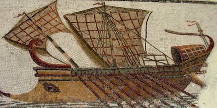 Римский боевой корабль трирема на мозаике в Тунисе / Mathiasrex / Wikimedia Commons
