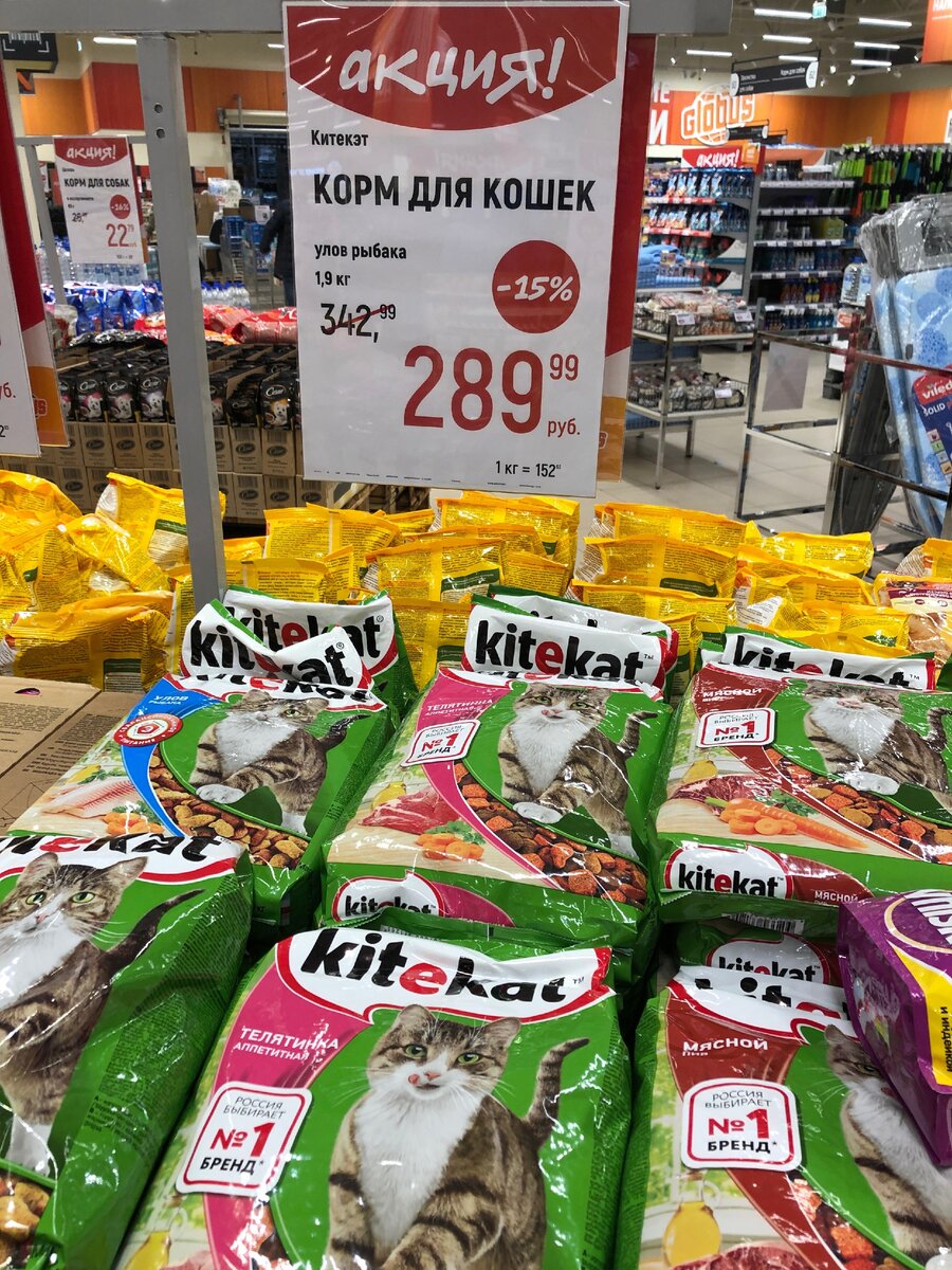 Корм для кошек в магазине "Глобус". Фотография из личного архива.