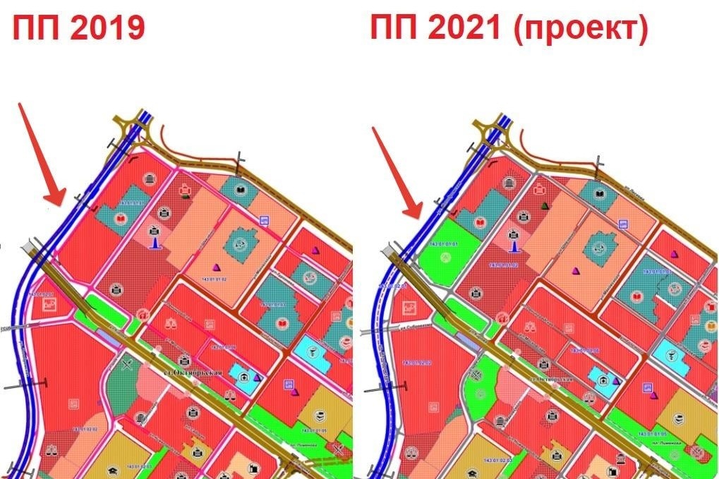 В проекте 2021 года участок уже отмечен зеленым цветом