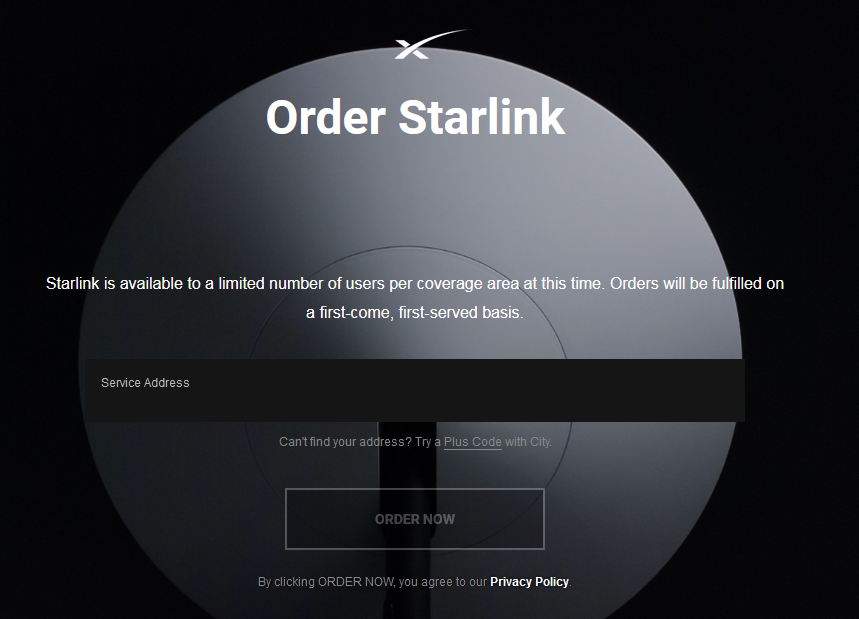 Скриншот с сайта www.starlink.com