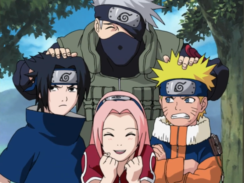 Легендарная троица со своим наставником Какаши
