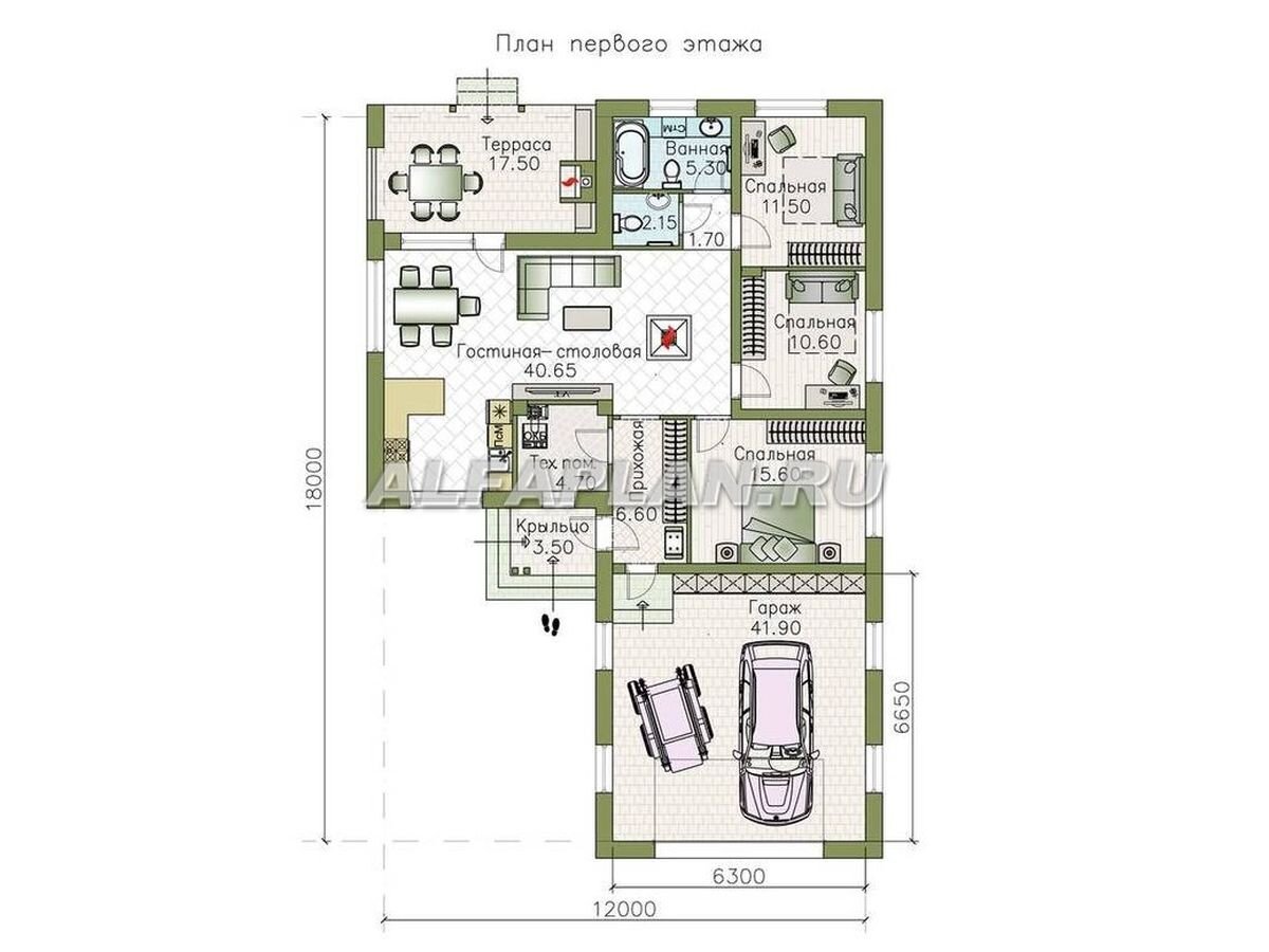 Планировка одноэтажного дома по проекту 917А «Калисто»,  ©  Владимир Тарасов