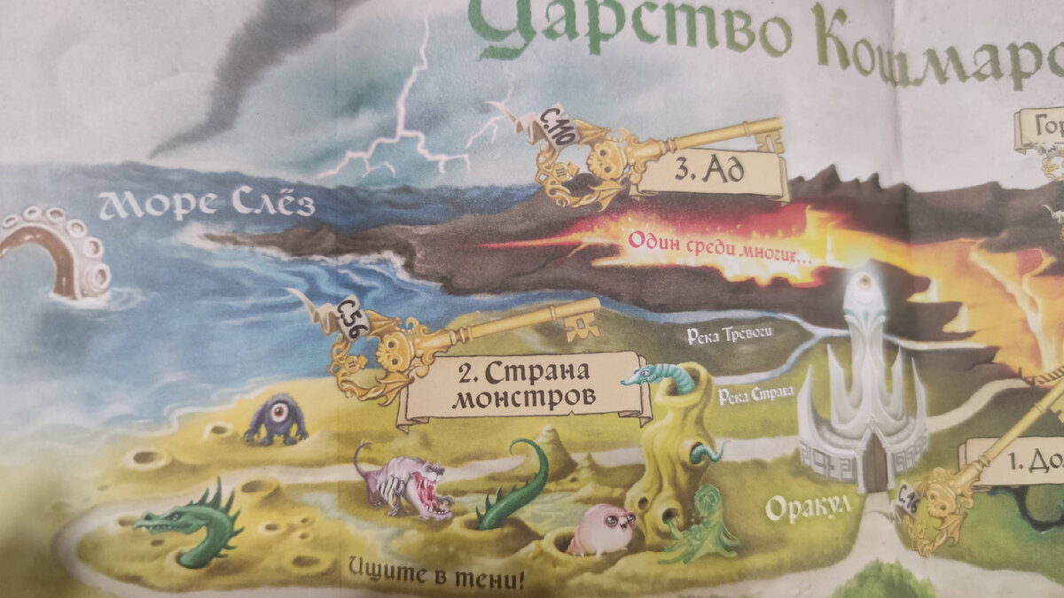 Например, на ключах есть номера страниц, а внизу подсказка «Ищите в тени» ->