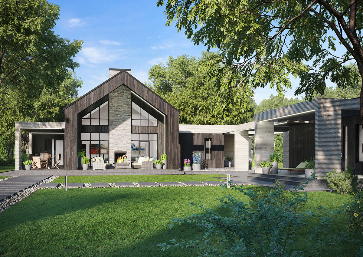 Для отделки выбрали дерево и белый ригельный кирпич.