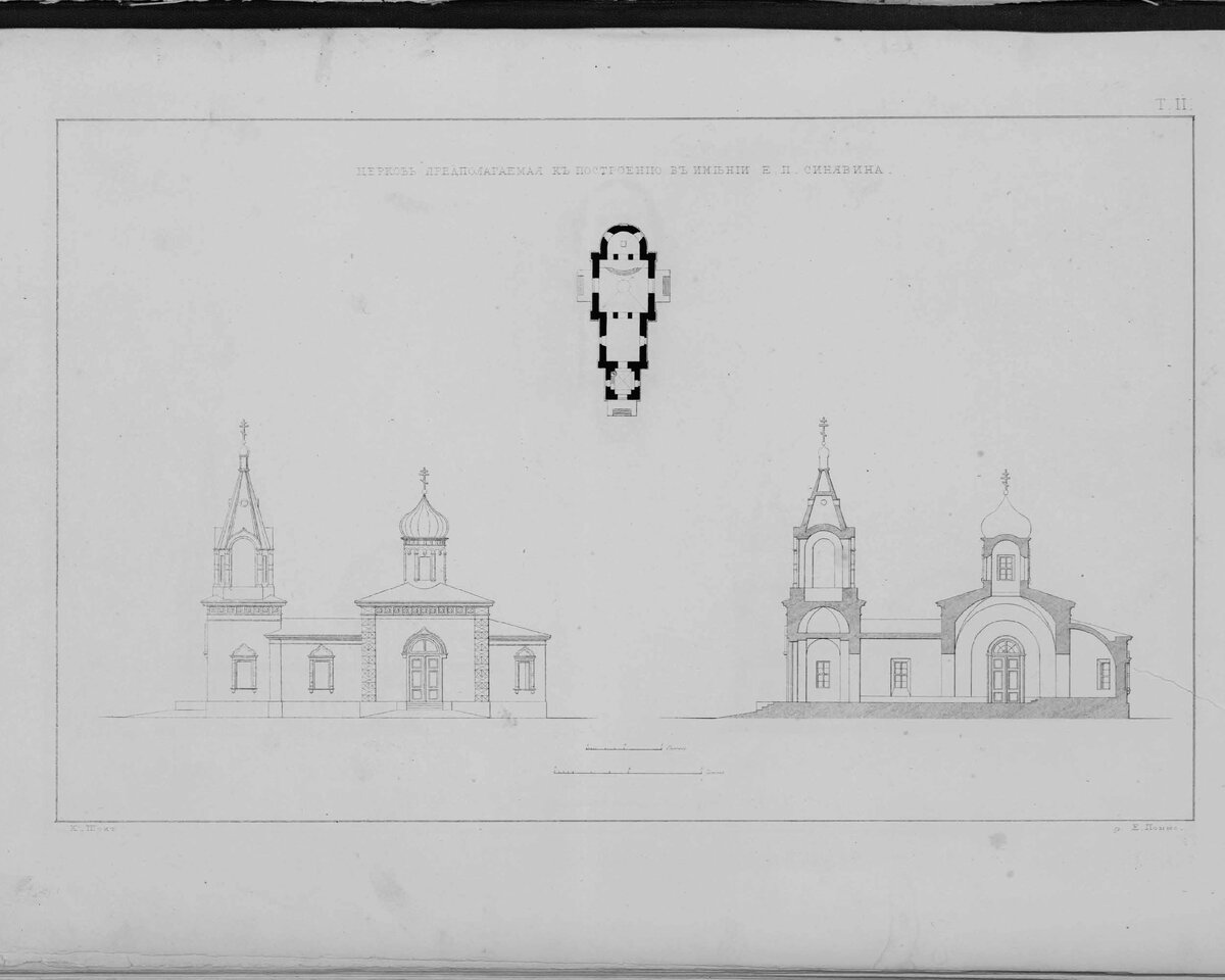 Чертёж храма, напоминающий церковь Михаила Архангела в подмосковном Карпово