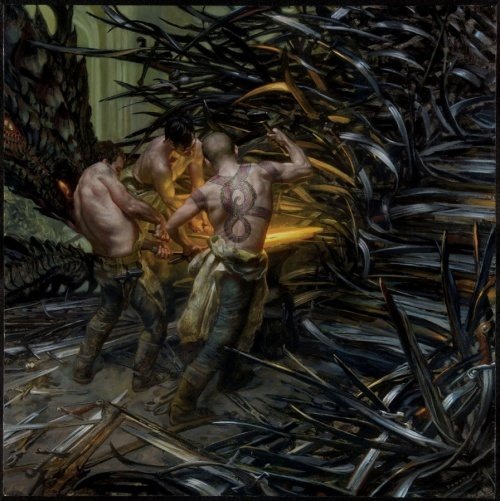 Рабочие помогают Балериону выковать железный трон. 