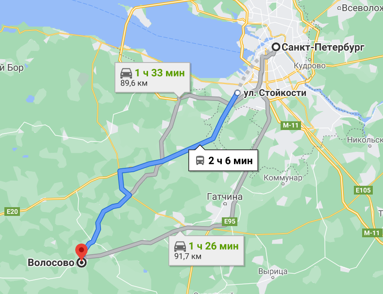 Есть несколько вариантов маршрута. В этот раз ехал через Красное село и Черемыкино