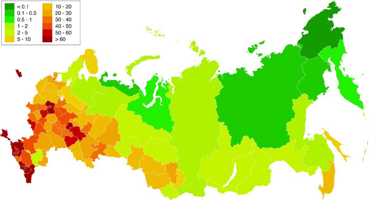 © public domain (Плотность населения России по субъектам)