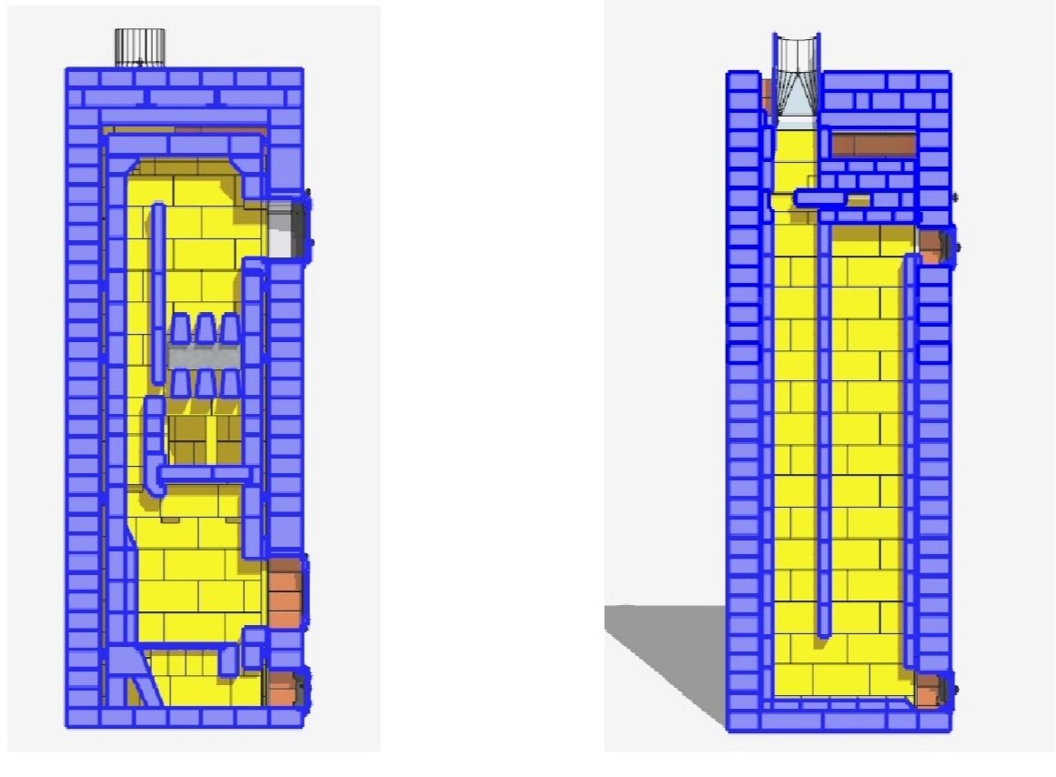 Схема печи "обращёнки" в разрезе. Автор данного проекта Сергей Зюкин.