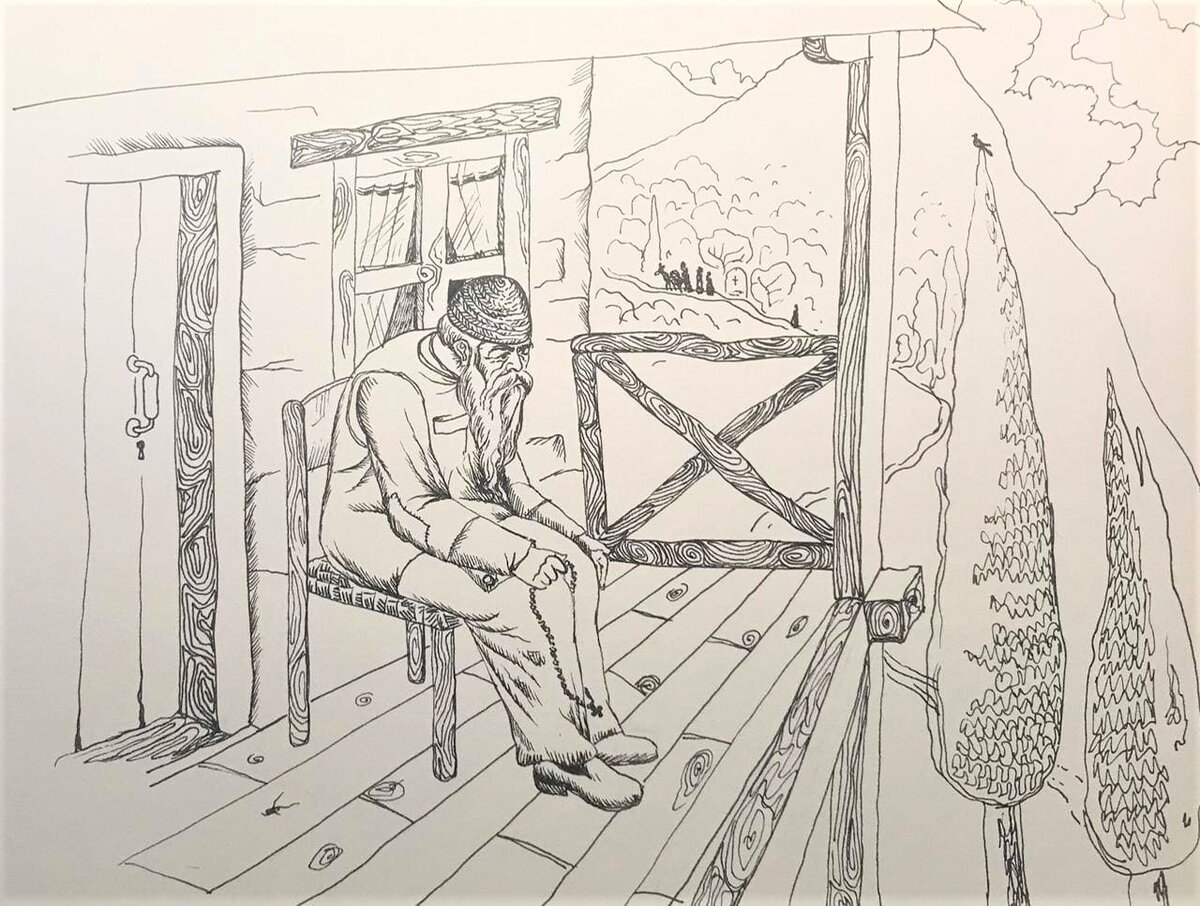 Иллюстрация автора, иеромонаха Евфимия, Святая Гора Афон. Ссылки на первые три части рассказа внизу⬇