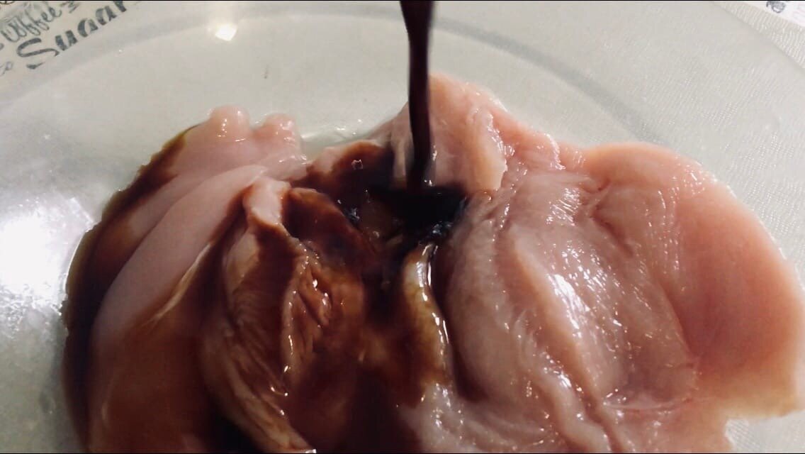 Залила соевым соусом