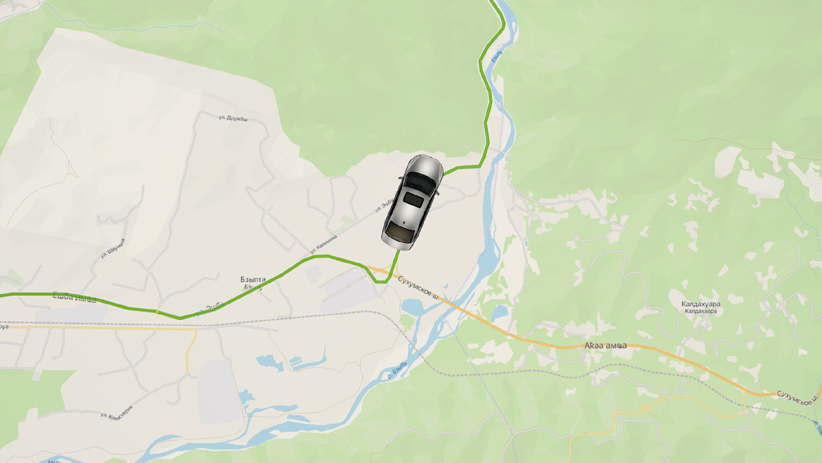 Поворот с Сухумского шоссе на ул. Эшба в районе посёлка Бзыпта