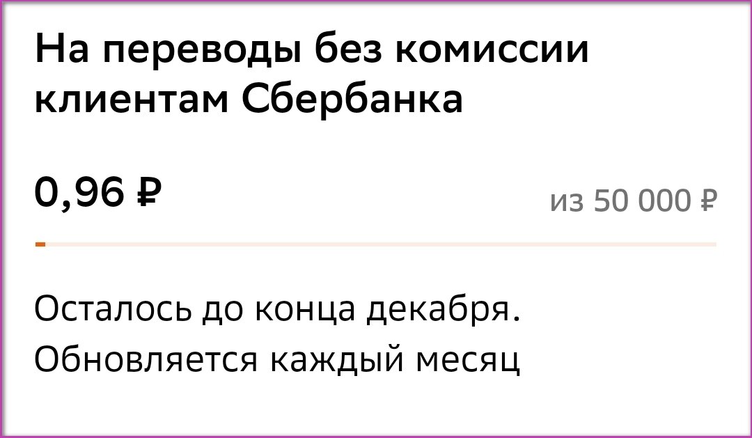 Так выглидит в приложении Сбербанка уведомление о том, сколько осталось на переводы без комиссии