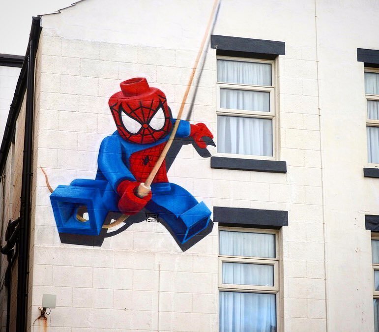 Lego spiderman 👀👀 
#StreetArt #graffiti by SecaOne in Blackpool, UK
