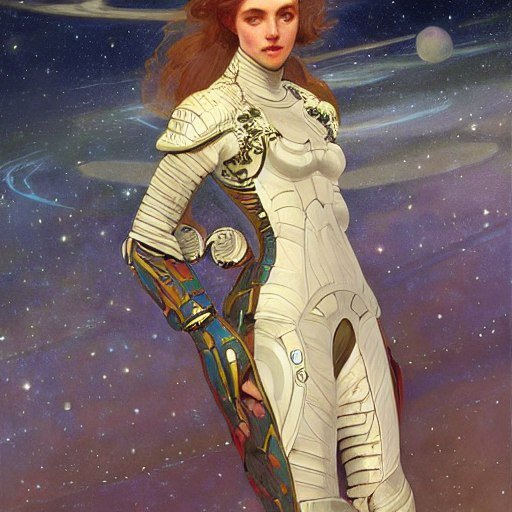 a space knight, fantasy, intricate, elegant, highly detailed, lifelike, photorealistic, digital painting, concept art trending on artstation, smooth, sharp focus, in the style of john collier and alphonse mucha and jean delville