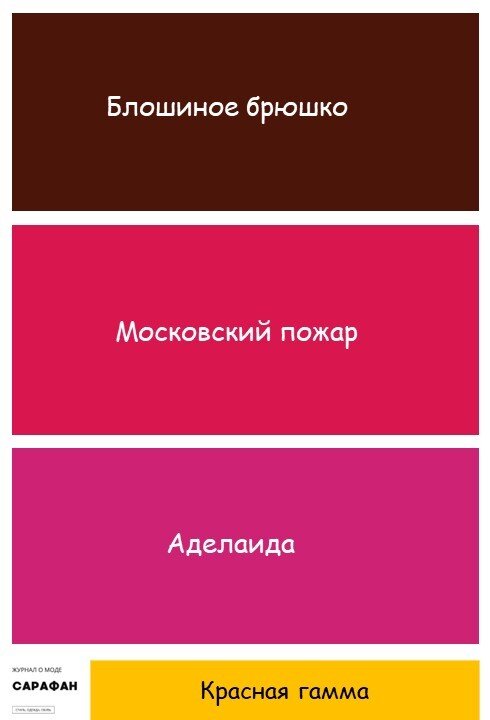 Какие есть оттенки красного цвета? Какая палитра, названия оттенков?