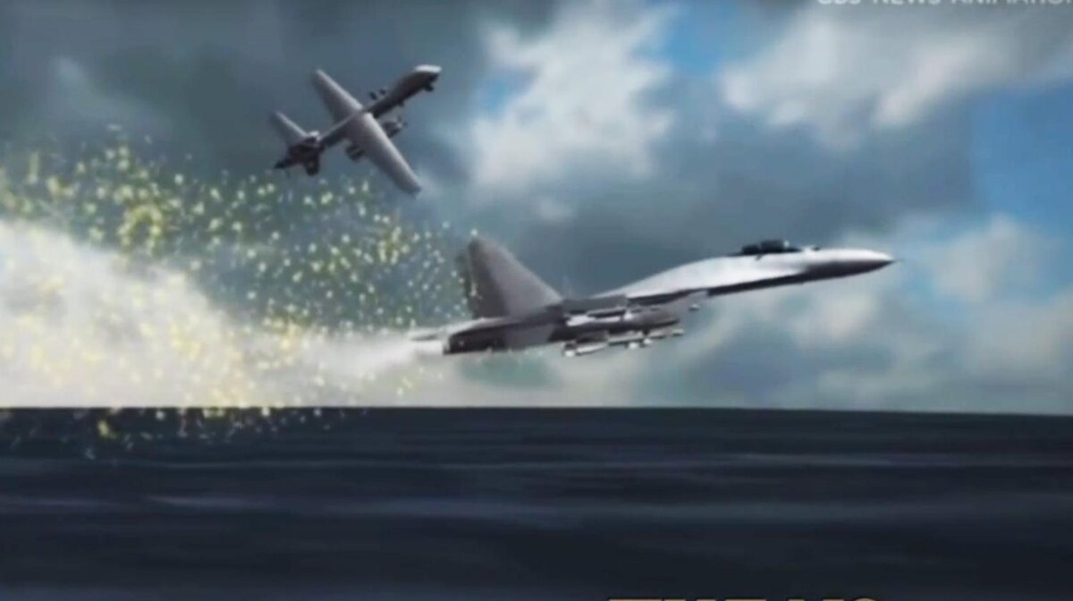    Реконструкция инцидента над Черным морем. Кадр видео CBS News, анимация