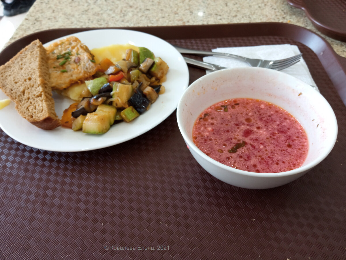 Одна порция первого и два вторых блюда в столовой базы отдыха "Орион" Анапы  обошлись в 511 рублей